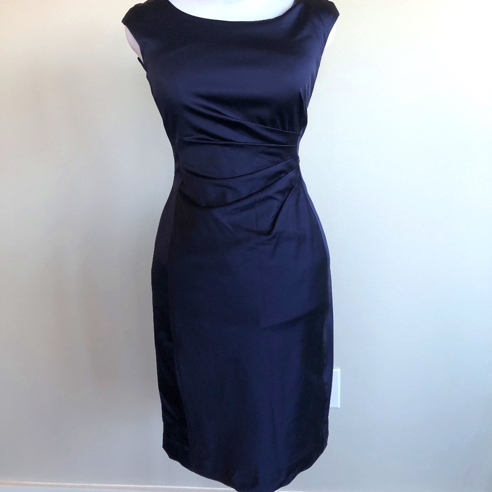 Ralph Lauren Navy Blue Satin Sheath Dress
